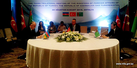 Azerbaiani FM delivers a speech at trilateral meeting of foreign ministers 